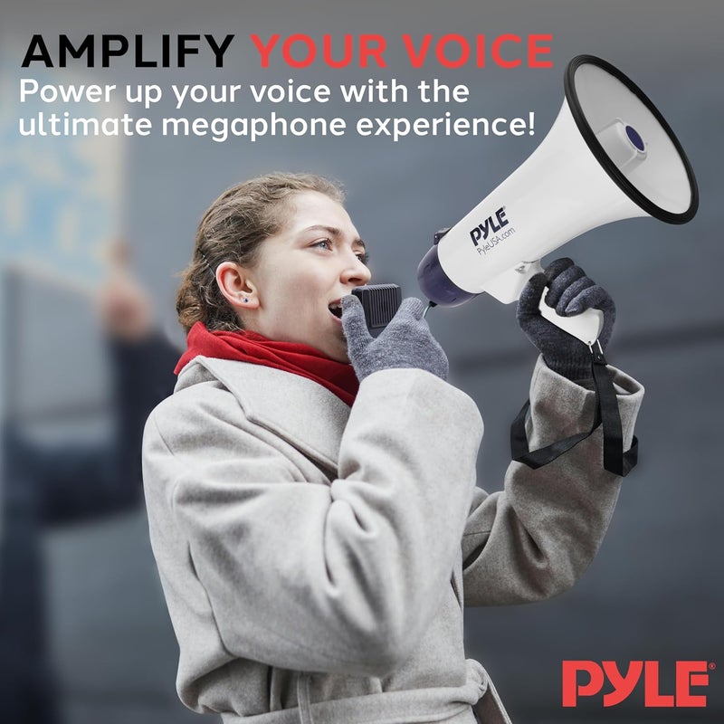 Pyle Compact Portable PA Megaphone Speaker - 40W Handheld Bullhorn with LED Flashlight, Alarm Siren, Adjustable Volume, Detachable Microphone, Battery Powered for Indoor & Outdoor Use - Image 2