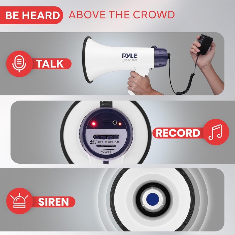 Pyle Compact Portable PA Megaphone Speaker - 40W Handheld Bullhorn with LED Flashlight, Alarm Siren, Adjustable Volume, Detachable Microphone, Battery Powered for Indoor & Outdoor Use - Image 4