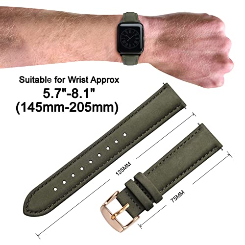 ANNEFIT 20mm Watch Band with Stainless Steel Rose Gold Buckle Vintage Nubuck Suede Soft Leather watch Strap with Quick Release Green - Image 3