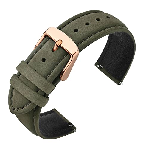 ANNEFIT 20mm Watch Band with Stainless Steel Rose Gold Buckle Vintage Nubuck Suede Soft Leather watch Strap with Quick Release Green - Image 1