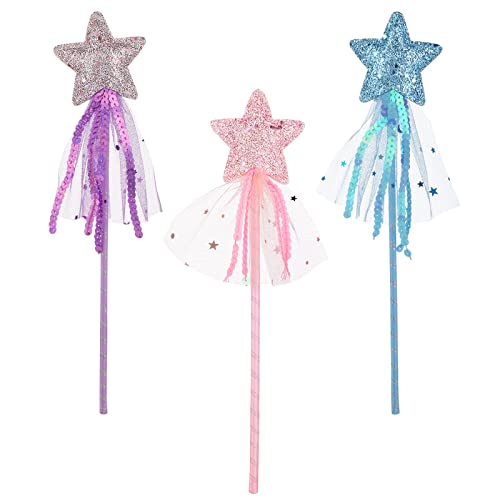 ASTER Glitter Star Wands 3Pcs 11 Inches Princess Angel Fairy Star Magic Wands Girls Fairy Magic Dressup Star Wand Angel Fairy Costume Props Wands Sticks for Birthday Halloween Christmas Party - Image 1