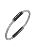 POLICE Warren Grey Leather With Black And Grey Wing Logo Gents Bracelet