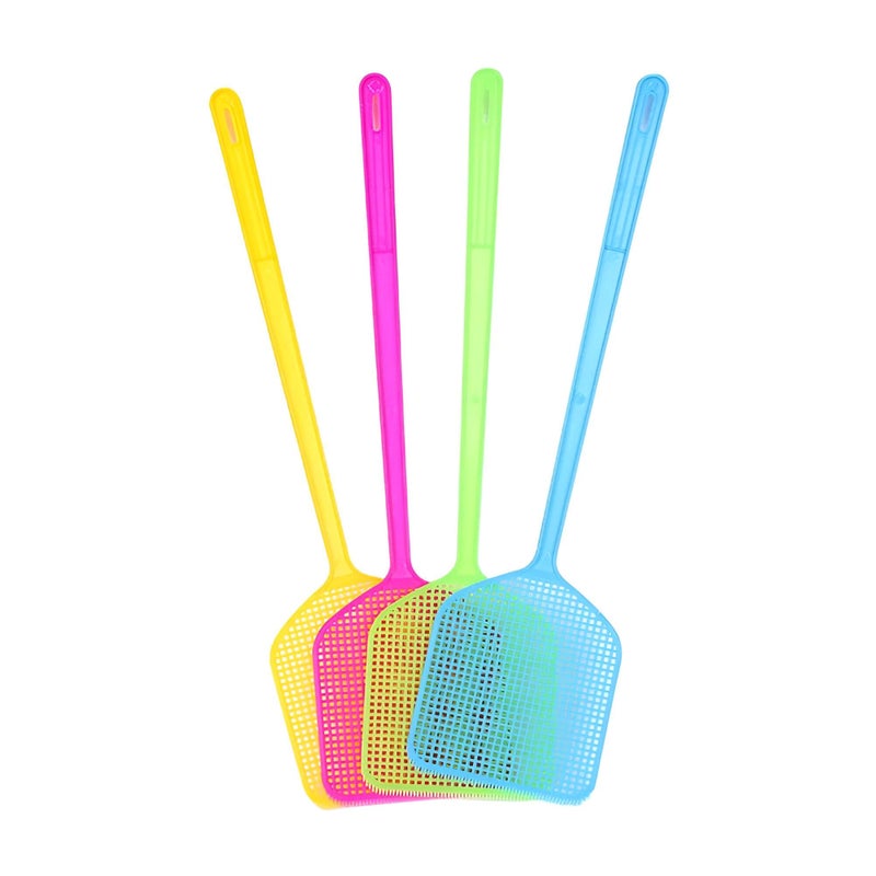 Fly Swatter - The Ultimate Plastic Tool for Effortlessly Catching Pesky Insects with Long Handles in Vibrant Random Colours (4 piece of the color shown) - Image 1