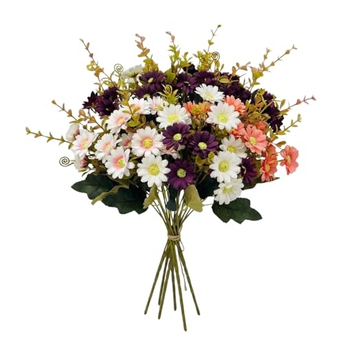 Dekorly Artificial Silk Flowers for Decoration Outdoors - Fake Faux Daisies Colorful Flowers Bouquets with Stems for Table Centerpieces Home Decor Indoor Outsides Arrangements Set of 4 (Golden Daisy) - Image 1