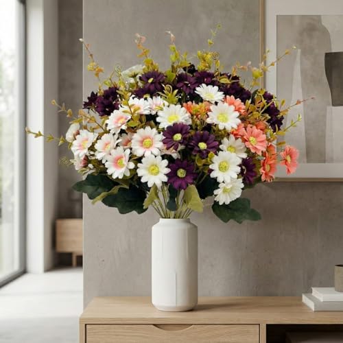 Dekorly Artificial Silk Flowers for Decoration Outdoors - Fake Faux Daisies Colorful Flowers Bouquets with Stems for Table Centerpieces Home Decor Indoor Outsides Arrangements Set of 4 (Golden Daisy) - Image 4