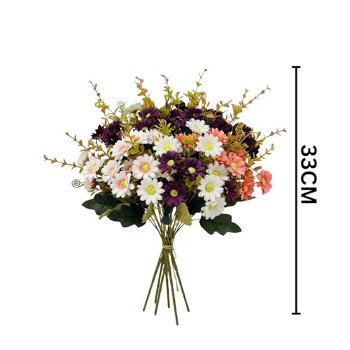 Dekorly Artificial Silk Flowers for Decoration Outdoors - Fake Faux Daisies Colorful Flowers Bouquets with Stems for Table Centerpieces Home Decor Indoor Outsides Arrangements Set of 4 (Golden Daisy) - Image 3