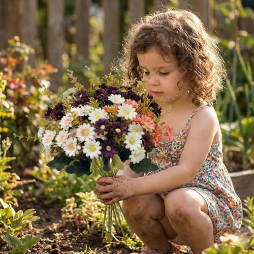 Dekorly Artificial Silk Flowers for Decoration Outdoors - Fake Faux Daisies Colorful Flowers Bouquets with Stems for Table Centerpieces Home Decor Indoor Outsides Arrangements Set of 4 (Golden Daisy) - Image 5
