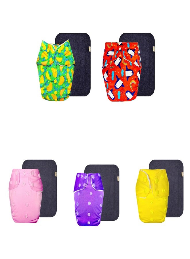 حفاضات قماشية فاخرة من دمبلدو مع حشوة رمادية (عبوة من 5) | مضادة للحساسية | مانعة للتسرب | أزرار كبس قابلة للتعديل | مثالية للأطفال الصغار | من 3 أشهر إلى 3 سنوات | للجنسين - Image 1