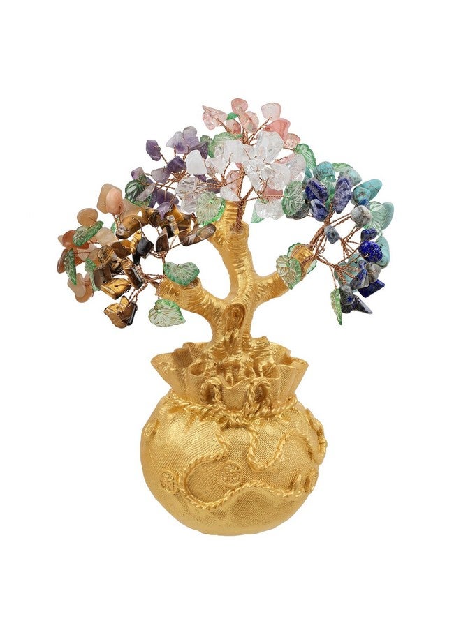 Nupuyai Nupuyai 7 Chakra Crystal Money Tree with Money Bag Base for Wealth Luck, Healing Stone Feng Shui Tree Bonsai Tree Decoration for Home Office - Image 1