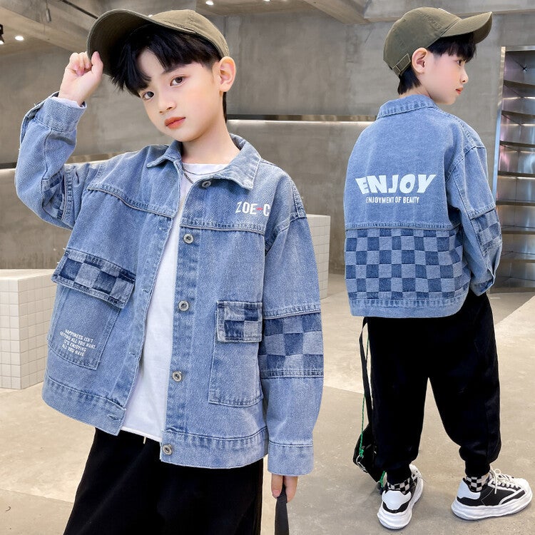 Boys' Denim Jacket Korean Style Children'S Autumn Denim Coat Trendy Top For Older Kids - Image 5