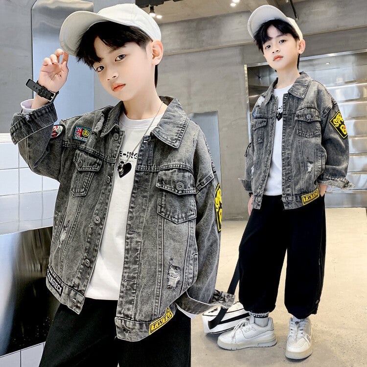 Boys' Denim Jacket Korean Style Children'S Autumn Denim Coat Trendy Top For Older Kids - Image 2