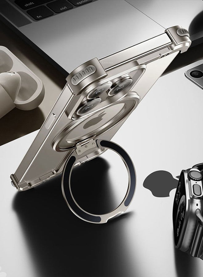 CATANES iPhone 15 Pro Max Case Cover Lightweight Metal Shock Proof BarMagsafe Case Finger Ring Holder Shockproof Phone Cover Bumper Magnetic Wireless Charging Mobile Phone Kickstand Protective Case Silver - Image 4