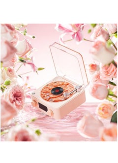 XiuWoo Wireless Vintage Wave Vinyl Record Player Style Bluetooth Speaker, Portable CD Player That Looks like a Record Player, with Ambient Lights,Pink  - Image 2