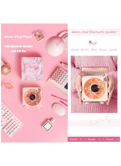 XiuWoo Wireless Vintage Wave Vinyl Record Player Style Bluetooth Speaker, Portable CD Player That Looks like a Record Player, with Ambient Lights,Pink  - Image 4