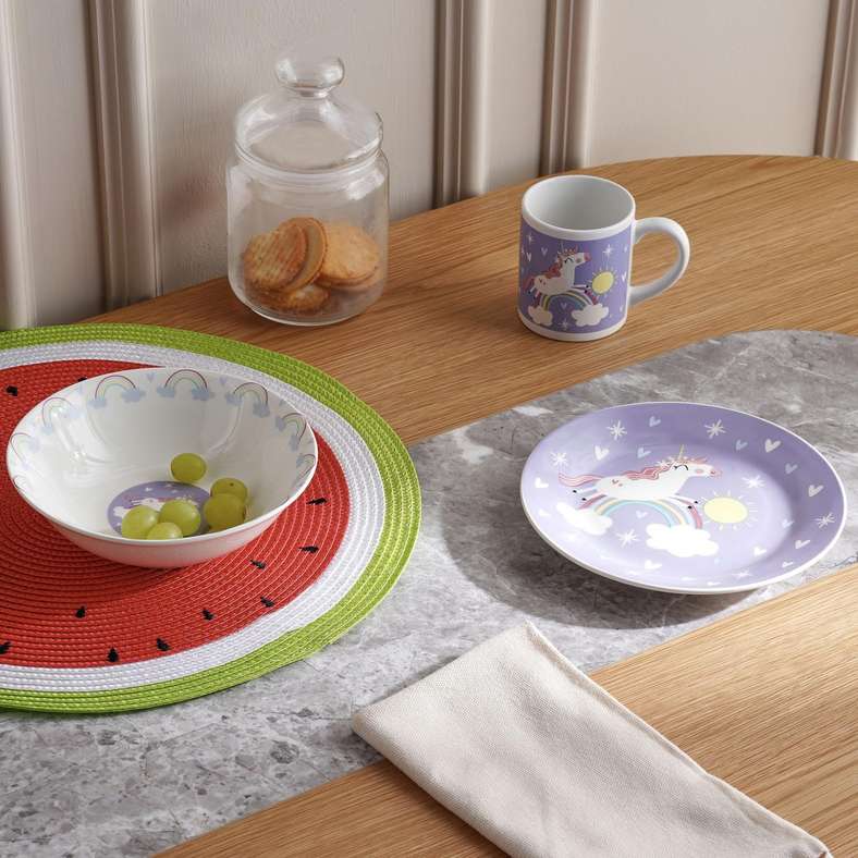 Unicorn 3-Piece Kids Dinnerware -Purple
