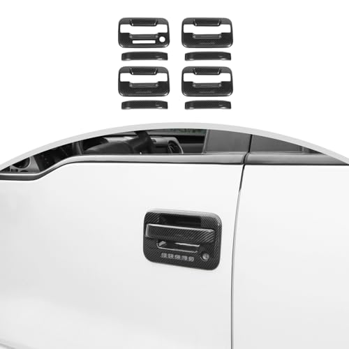 CheroCar Carbon Fiber Door Handle Cover Trim Kit Compatibility with Ford F150 Raptor 2009 2010 2011 2012 2013 2014 8PC Exterior Door Handle Decorative Accessories - Image 1