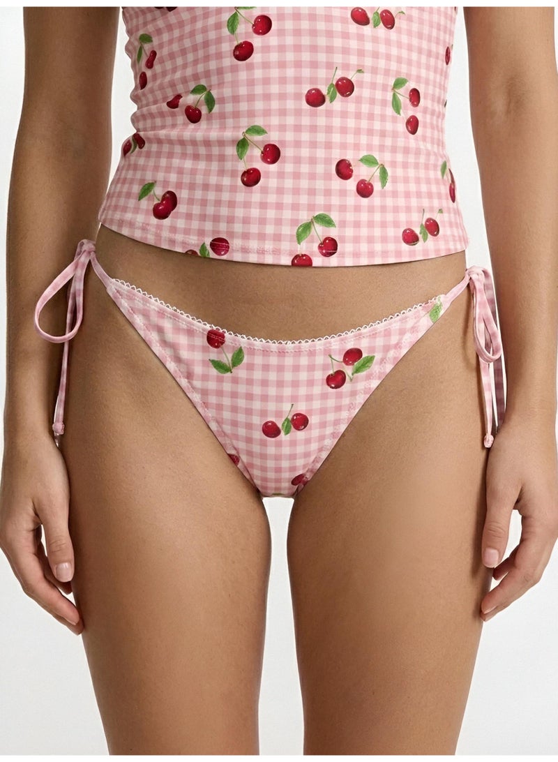 Aura Style Women's 2-Piece Tankini Bikini Swimsuit Set Cherry Print Gingham Halter Bathing Suit with Tie-Side Bottom - Image 4
