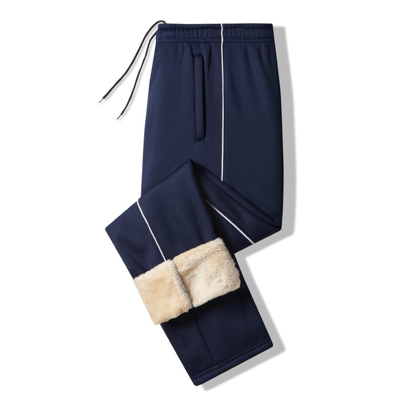 School Pants Fleece-Lined Thickened One-Piece Baby Velvet School Uniform Pants Xizang Blue Senior High School Student Winter Two-Way Bar Pants - Image 1
