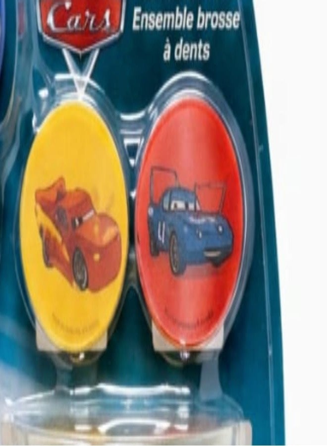 Brush Buddies Disney Pixar Cars Toothbrush Set for Kids 6 Piece Bundle with 2 Soft Bristle Toothbrushes 2 Rinsing Cups 2 Brush Caps Ages 2+ Featuring Lightning McQueen and Mater - Image 4