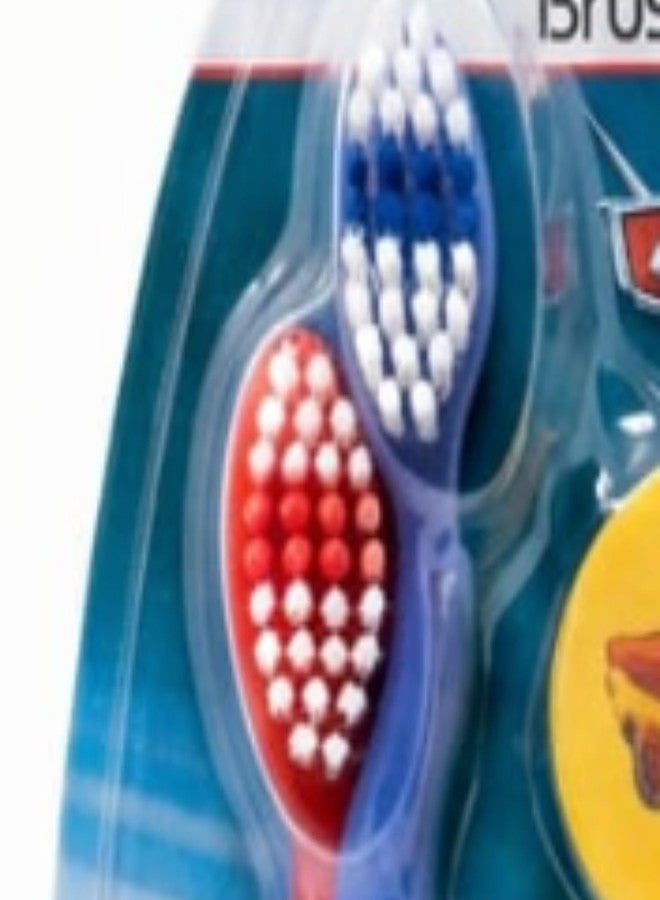 Brush Buddies Disney Pixar Cars Toothbrush Set for Kids 6 Piece Bundle with 2 Soft Bristle Toothbrushes 2 Rinsing Cups 2 Brush Caps Ages 2+ Featuring Lightning McQueen and Mater - Image 2