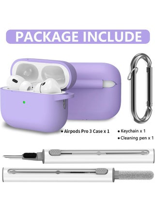 Soft Silicone Protective Case Cover for AirPods Pro 3 2025 with Cleaner Kit and Keychain(Purple) - view 2