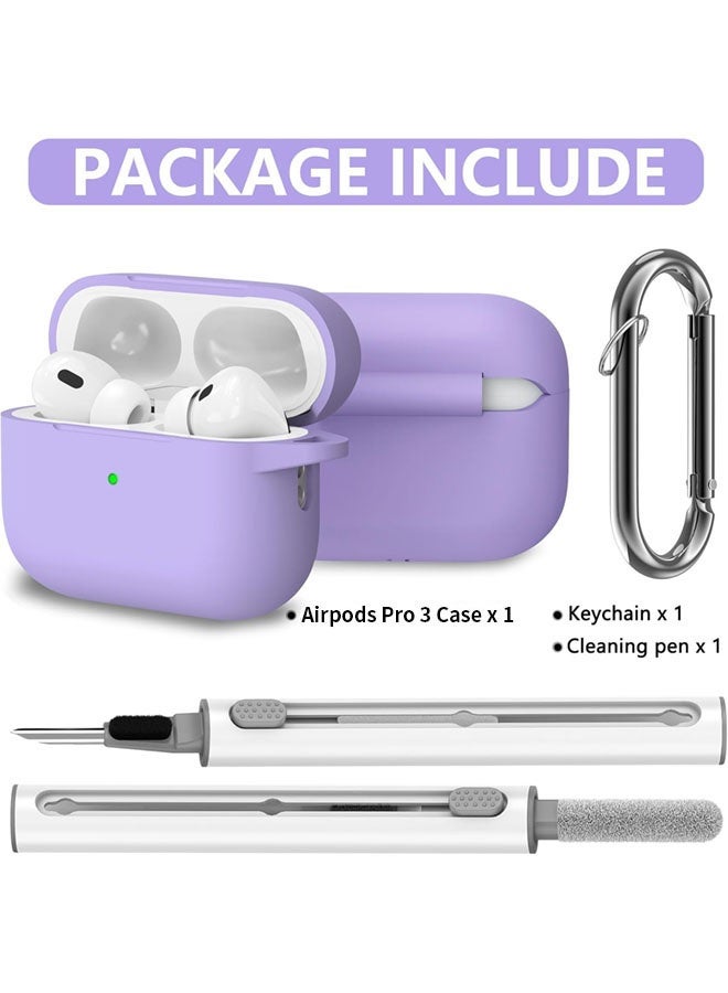 SJet Soft Silicone Protective Case Cover for AirPods Pro 3 2025 with Cleaner Kit and Keychain(Purple) - Image 2