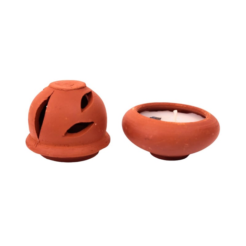NATRIEL Aroma Soy Wax Scented Candle 10 Cm 393 Terracotta Diwali Decoration Premium Organic Wax Diya Smokeless Lamp with Portable Cap Burning time 9 Hours Vanila - Image 3