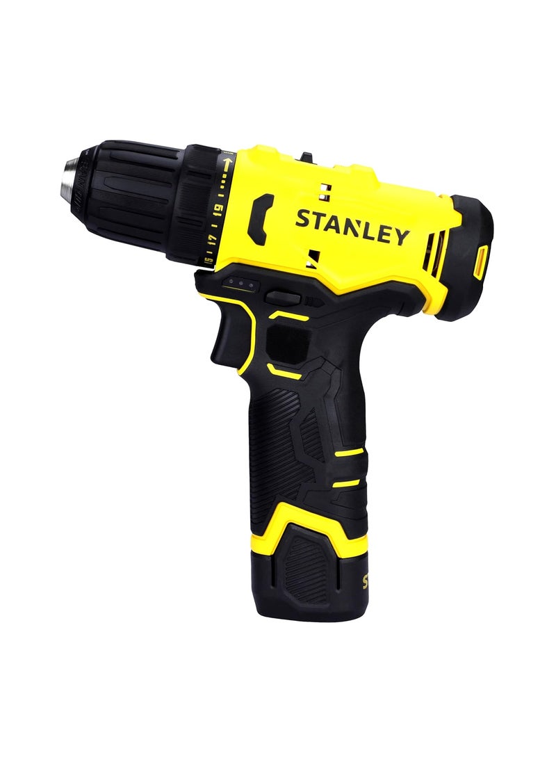 Stanley STANLEY SCD10D1IN Brushed Cordless Drill DriverProfessional Grade 12V 1500 RPM 30 Nm 10 mm Chuck 13 kg 1x2Ah Battery 15A SC101 Charger Battery Charge Status LED Indicator 1 Year Warranty  - Image 1