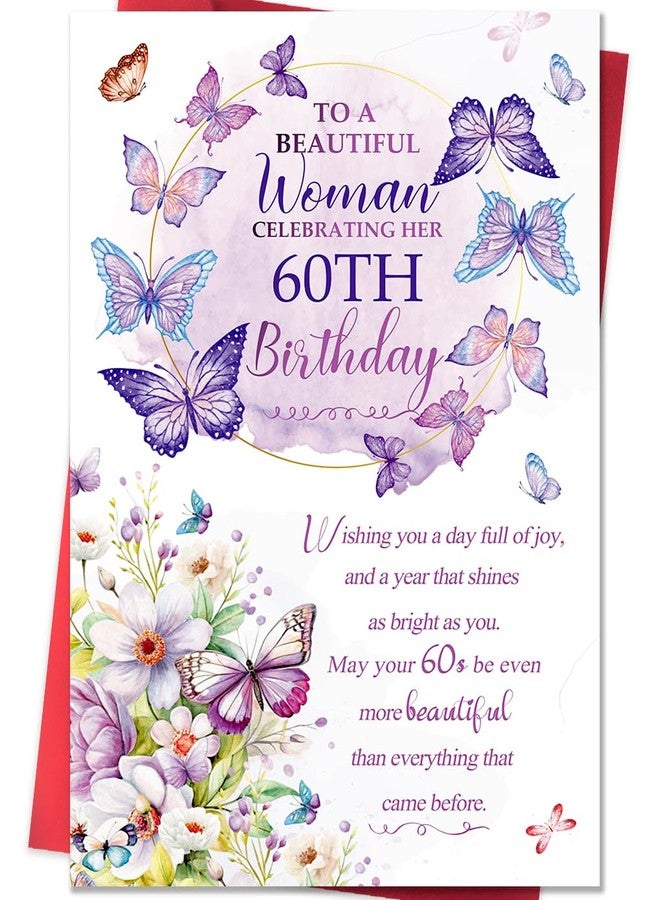 Beixian 60th Birthday Card, 60th Birthday Decorations for Women, Happy 60 Year Old Bday Gifts for Mom-8x5.3 Inches, Double-Sided - Image 1