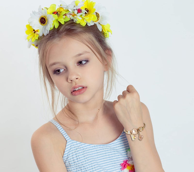 DS Charm Bracelets for girls,exquisite cute cartoon gold friendship bracelets Stainless Steel Bangle with birthday Gift box, Adjustable girls jewelry Suitable for holiday gifts (Gold-flower) - Image 4