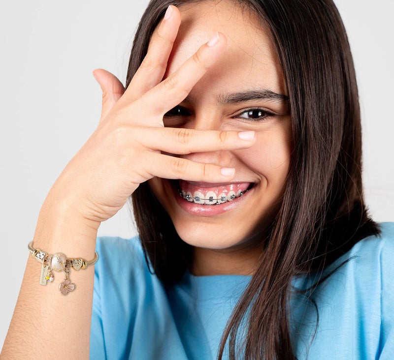 DS Charm Bracelets for girls,exquisite cute cartoon gold friendship bracelets Stainless Steel Bangle with birthday Gift box, Adjustable girls jewelry Suitable for holiday gifts (Gold-flower) - Image 5