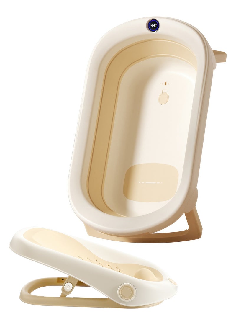 RENOVO Foldable Baby Bath Tub with Anti-Slip Foldable Bath Stand Built-in Thermometer Collapsible & Portable Suitable for Newborns to Toddlers 0-3 Years - Image 1