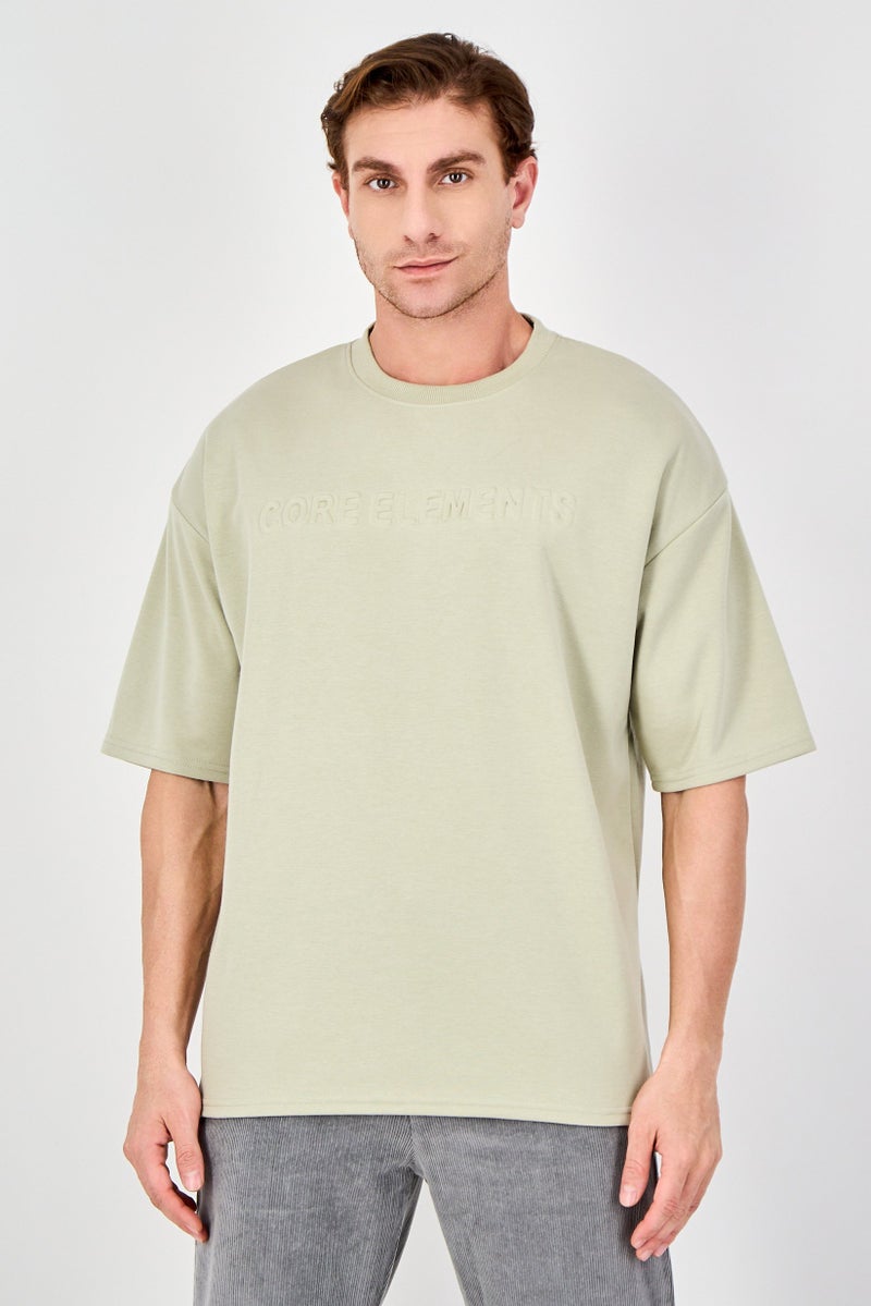 Core Elements Men Crew Neck Short Sleeve Brand Logo T-Shirt, Light Sage - Image 1