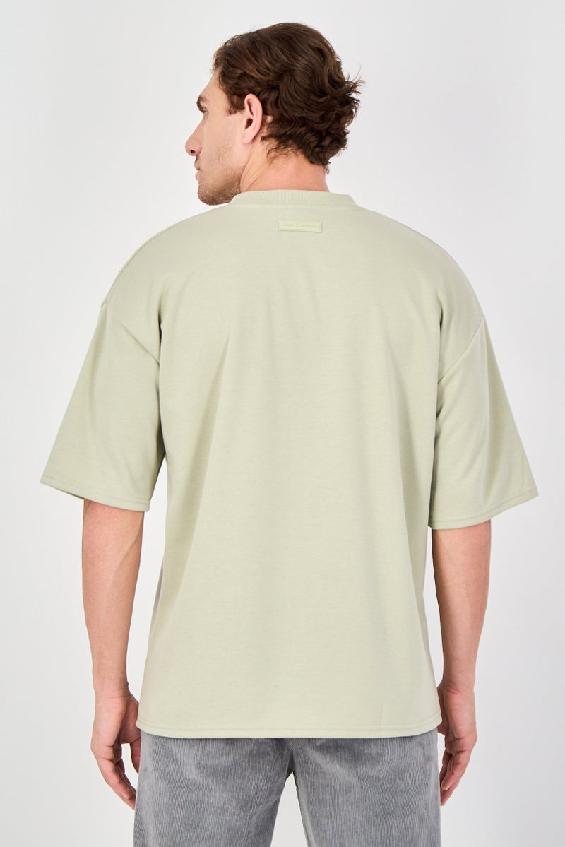 Core Elements Men Crew Neck Short Sleeve Brand Logo T-Shirt, Light Sage - Image 3
