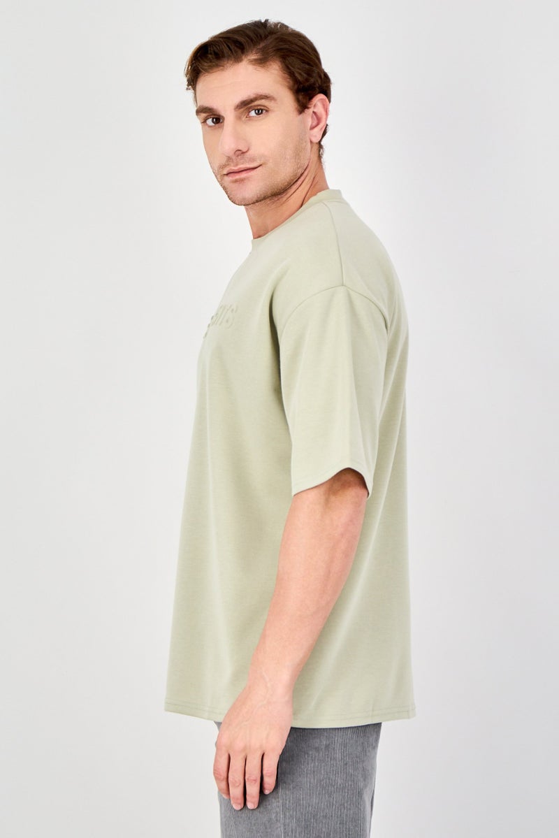 Core Elements Men Crew Neck Short Sleeve Brand Logo T-Shirt, Light Sage - Image 2