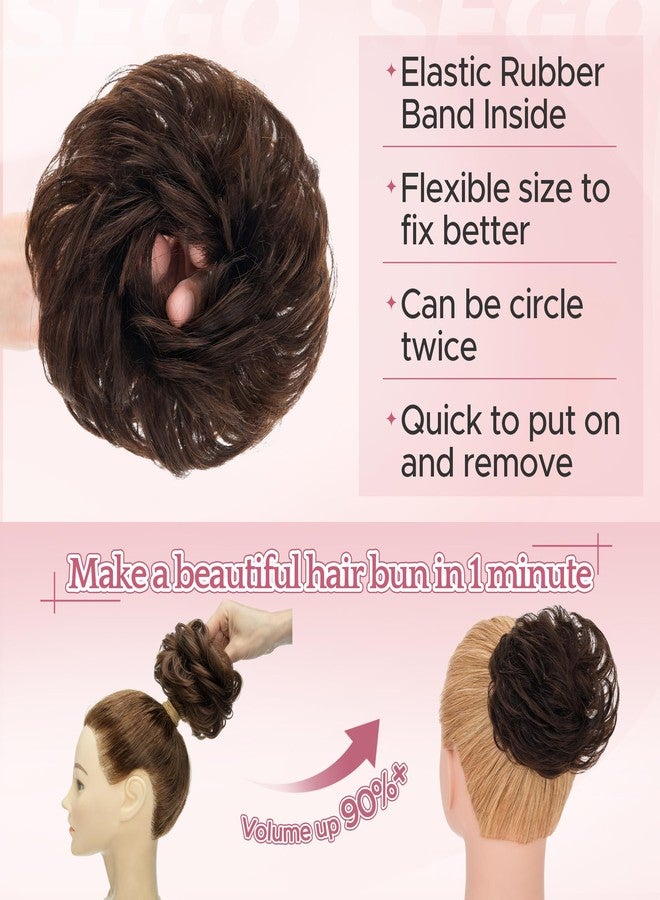 SEGO Messy Human Hair Bun Hairpieces Real Scrunchies 30g Larger Wavy Curly Rose Bun Updo Donut Chignon Ponytail Extensions for Women Girls-1 Count 30g #2R Dark Brown - Image 4