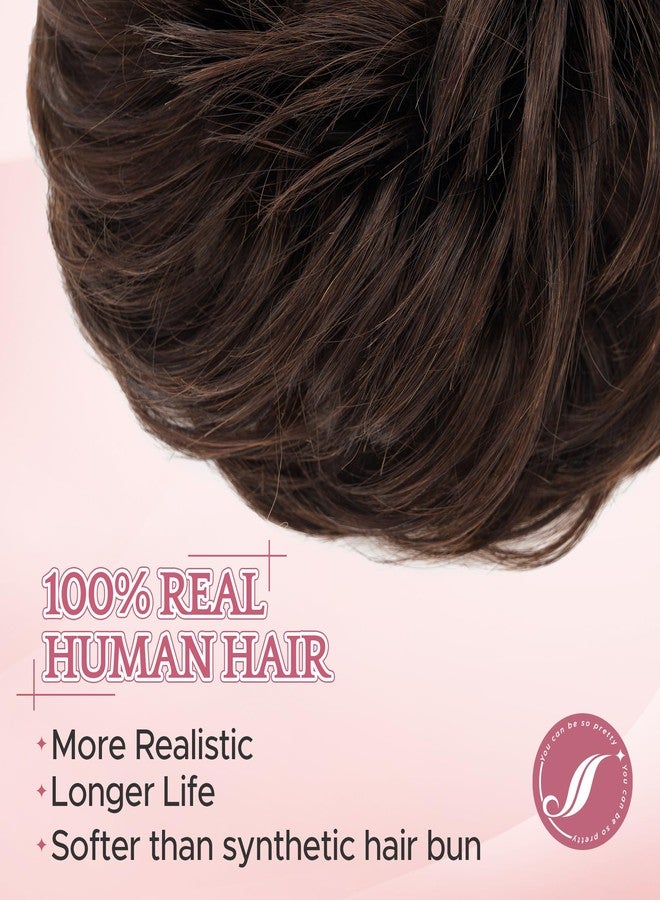 SEGO Messy Human Hair Bun Hairpieces Real Scrunchies 30g Larger Wavy Curly Rose Bun Updo Donut Chignon Ponytail Extensions for Women Girls-1 Count 30g #2R Dark Brown - Image 2