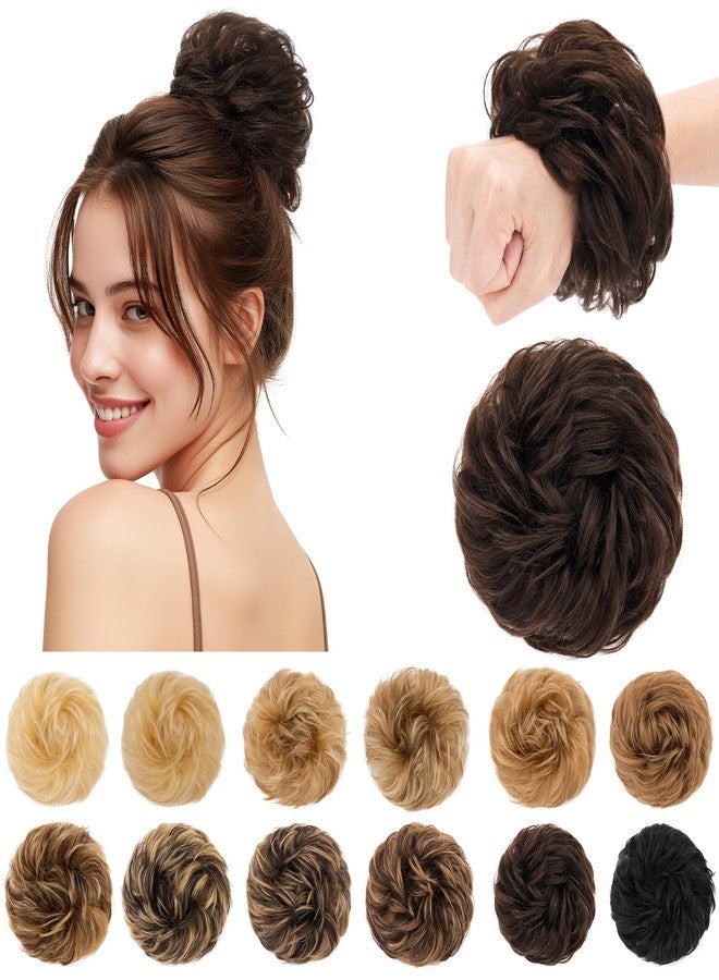 SEGO Messy Human Hair Bun Hairpieces Real Scrunchies 30g Larger Wavy Curly Rose Bun Updo Donut Chignon Ponytail Extensions for Women Girls-1 Count 30g #2R Dark Brown - Image 1