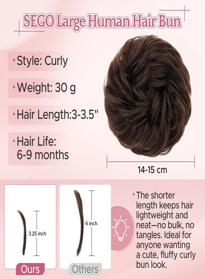 SEGO Messy Human Hair Bun Hairpieces Real Scrunchies 30g Larger Wavy Curly Rose Bun Updo Donut Chignon Ponytail Extensions for Women Girls-1 Count 30g #2R Dark Brown - Image 3