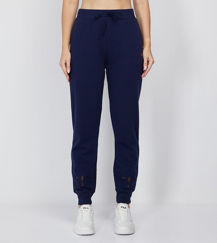 Beverly Hills Polo Club Plain High-Rise Drawstring Joggers With Embroidered Detail