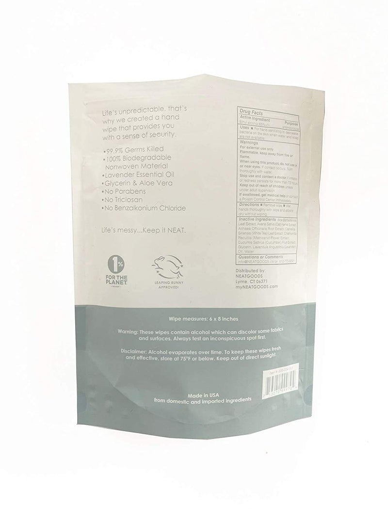 NEATSHEETS NEATwipes Hand Sanitizing Wipes | Travel Size | Disposable Wet Wipe & Planet Friendly | Lavender Essential Oil & Soothing Aloe | 24 Individually Wrapped Wipes per Package - Image 2