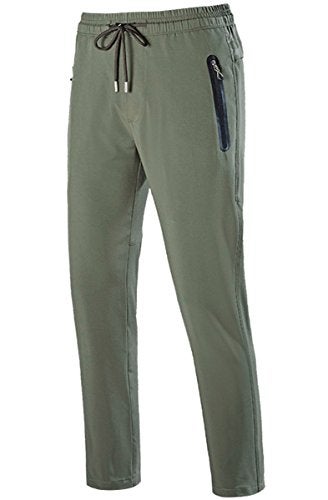 Gopune Men's Lightweight Hiking Travel Pants Breathable Athletic Workout Active Joggers Zipper Pockets (Army Green,M) - Image 2