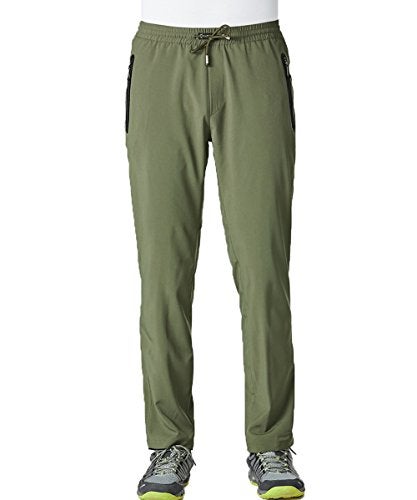 Gopune Men's Lightweight Hiking Travel Pants Breathable Athletic Workout Active Joggers Zipper Pockets (Army Green,M) - Image 1