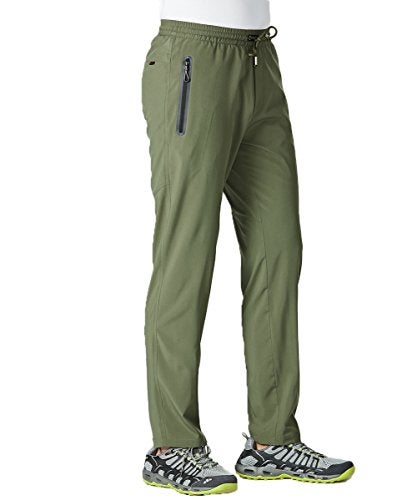 Gopune Men's Lightweight Hiking Travel Pants Breathable Athletic Workout Active Joggers Zipper Pockets (Army Green,M) - Image 4