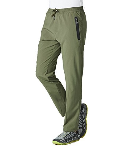 Gopune Men's Lightweight Hiking Travel Pants Breathable Athletic Workout Active Joggers Zipper Pockets (Army Green,M) - Image 3