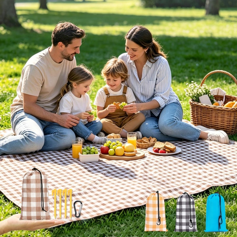 Fammart بطانية نزهة فامارت الجيبية مقاومة للرمال والماء، قماش تخييم محمول وخفيف الوزن، حصيرة شاطئ سريعة الجفاف وقابلة للطي وصغيرة الحجم مع جيوب زاوية وأوتاد للمهرجانات والمشي وأساسيات الهواء الطلق - Image 1