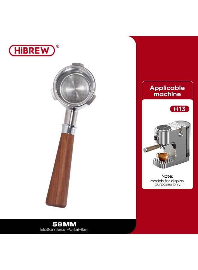 Hibrew Espresso Barista Pro 58mm Bottomless Coffee Powder Handle Portafilter 304 stainless steel Tmaper Distributor,applicable to H13