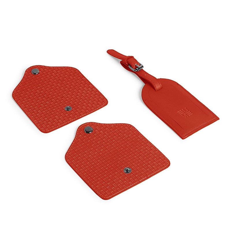 EUME Luggage Accessory Kit for Luggage| Premium Vegan Leather | 1 Luggage Tag and 2 Handle Cover Comes with Vegan Leather Sling Pouch - Red - Image 4