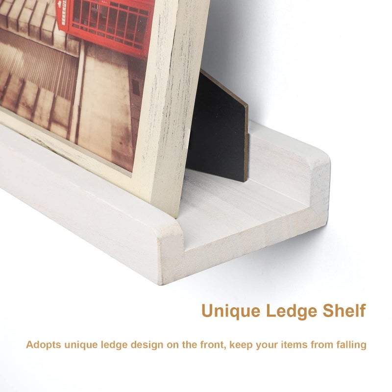 Emfogo Floating Ledge Shelves Rustic Wood Wall Shelf Set of 3 for Storage and Display 16.9 inch Vintage White - Image 3