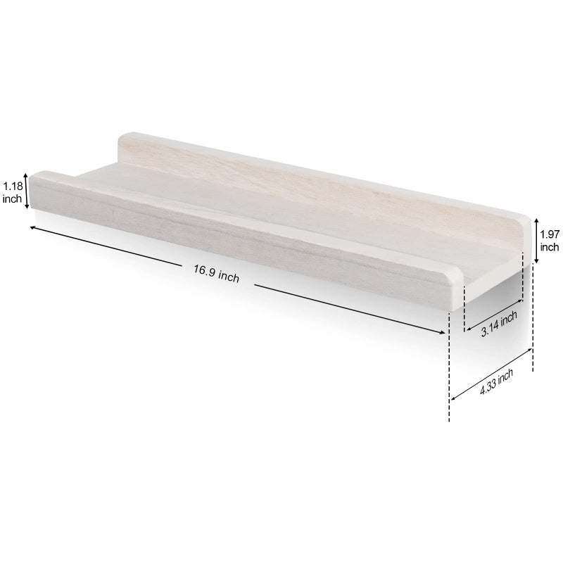 Emfogo Floating Ledge Shelves Rustic Wood Wall Shelf Set of 3 for Storage and Display 16.9 inch Vintage White - Image 5